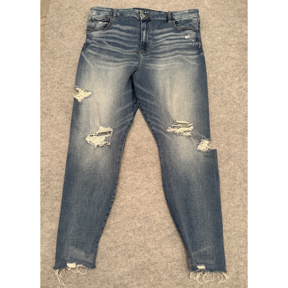 American Eagle Women's Curvy Super High Rise Jegging Stretch Distressed Denim 20